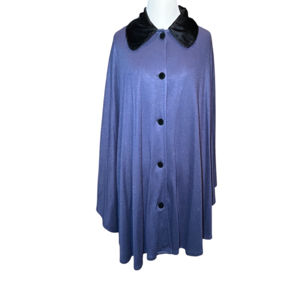 Vintage 80s 90s Navy & Black Velvet Collar Cape / Wrap - Wednesday new wave